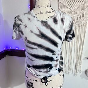 Small Tie-Dye Black and White Drawstring Crop